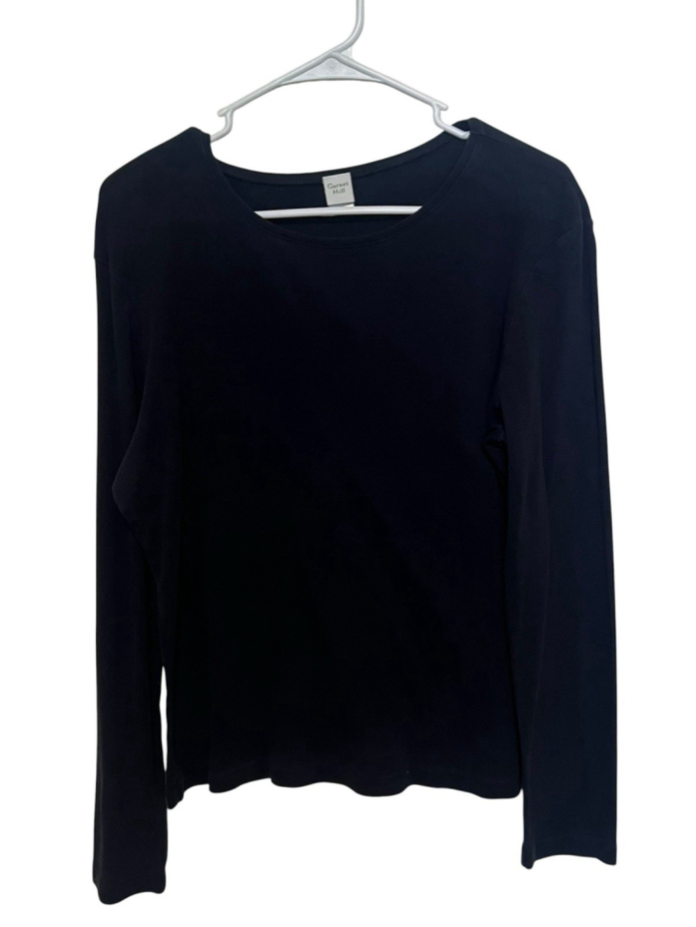 Garnet Hill Cotton Long Sleeve Tee Women’s Large Black Minimalist Classic Shirt